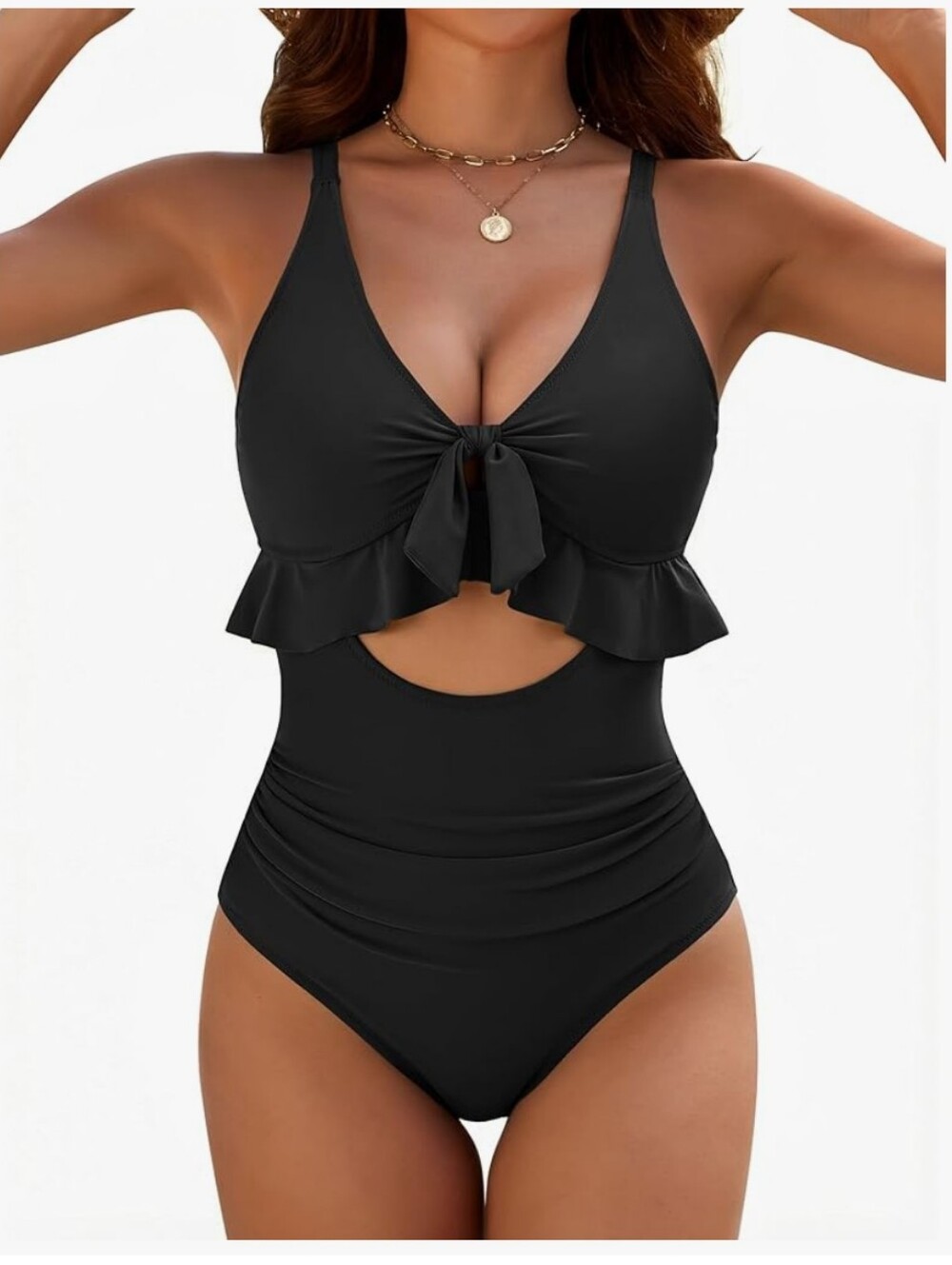Black Tummy Control Cutout One-Piece Swimsuit XXL | NWT | Adjustable Tie Front &